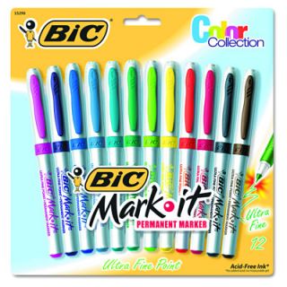 BIC Mark It Permanent Markers with Ultra Fine Point, 12 Count 