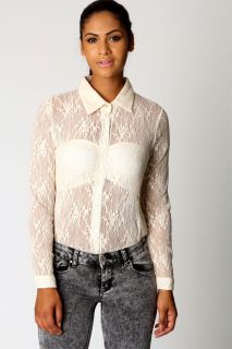 Lucy Long Sleeve Lace Shirt at boohoo