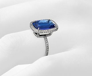 Cushion Tanzanite and Diamond Ring in Platinum (9.78 cts.)  Blue Nile