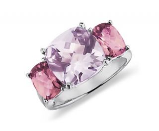 Lavender Amethyst and Pink Tourmaline Ring in 14k White Gold  Blue 