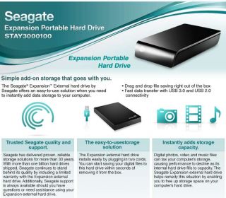 Seagate STAY3000100 Expansion External Hard Drive   3TB, USB 2.0, Plug 
