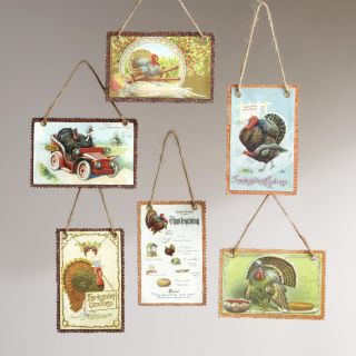 Vintage Reproduction Harvest Postcard Ornaments, Set of 6  World 