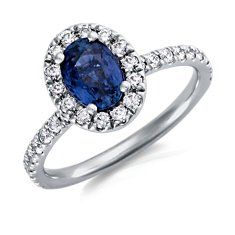 Sapphire and Pavé Diamond Ring in 18k White Gold (7x5mm)