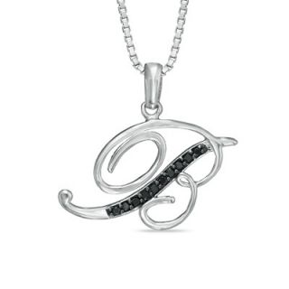 Enhanced Black Diamond Accent B Initial Pendant in Sterling Silver 