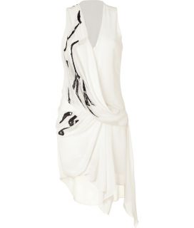Helmut Lang Pearl Black Embroidered Draped Silk Dress  Damen 