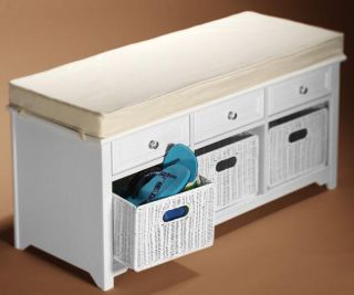 Oxford 42W Storage Bench with Three Baskets and Leather Cushion 