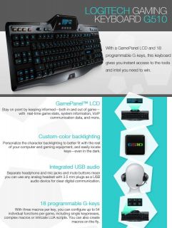 Logitech G510 Gaming Keyboard   USB, LCD, Programmable Keys, Backlit 