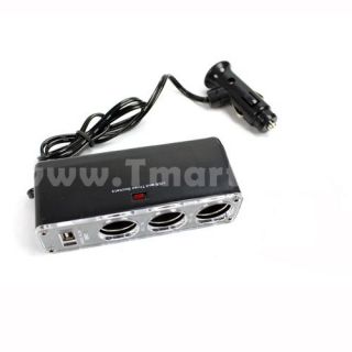 Way (1 a 3) Spliter Car Isqueiro com USB WF0120 Preto   br.tmart