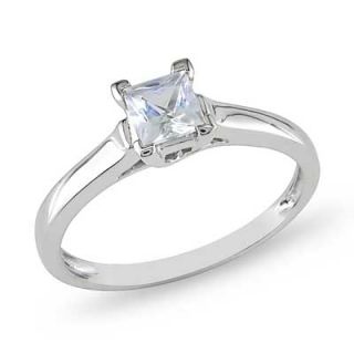 5mm Square Cut Lab Created White Sapphire Solitaire Ring in 10K 