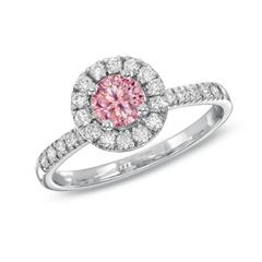 CT. T.W. Enhanced Pink and White Diamond Frame Engagement Ring in 