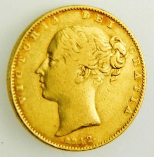1842 Queen Victoria Gold Shield Sovereign Coin Rare Open 2 Type 