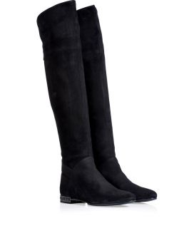 Le Silla Black Suede Embellished Heel Over the Knee Boots  Damen 
