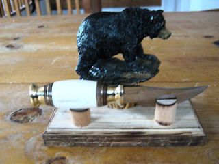 Bear Wood Carved Look Knife Stand Statue with Hunting Knife~Wildlife 