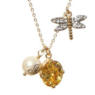 Juicy Couture Gold/Yellow Crystal Dragonfly Pendant Necklace