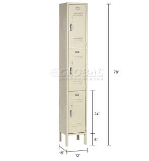 Lockers  Global  Paramount® Locker 3 Tier 12 X 15 X 24 3 Door Ready 
