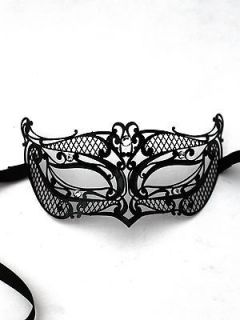 Plain Black Georgette Petite Venetian Filigree Metal Masquerade Mask 