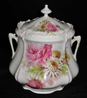 Covered Ginger Jar from R S Prussia, Pink & White Flowers 5 1/2 Tall 