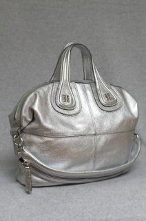 New Givenchy Nightingale Medium Metallic Silver Leather Bag Retail $ 