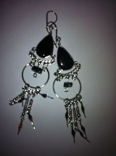   EARRINGS IMPORTED FROM PERU, ALPACA SILVER #165 BLACK GLASS