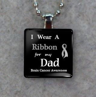 Brain Cancer Awareness Ribbon For Dad Glass Tile Necklace Pendant K22