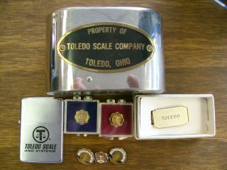 Vintage Rare Lot Of Toledo Scale Co. Bank, Service Medals, And Money 