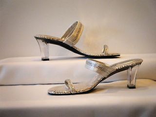 Silver Heeled Slides Sandals~Rhinestones~NIB~Norman Kaplan Las Vegas 