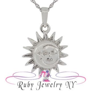 Sun and Moon Charm Pendant and 18inch Necklace Chain Set Solid 14K 