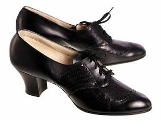 Vintage Womens Black Perforated Leather Oxford Shoes 1930s Sz7 