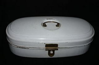 Antique Enamelware bread box bin graniteware white 1920s