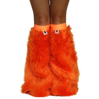 Orange Fluffies Furry Fluffy Rave Boot Cover Legwarmers Go Go Boots