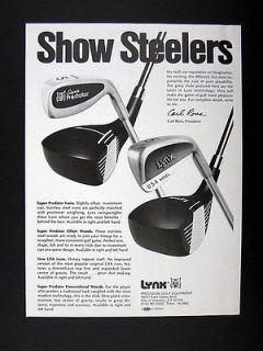 Lynx Predator & USA Model Woods Irons Golf Clubs 1984 print Ad 