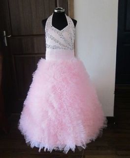 Halter Style Pink Beautiful Girl Pageant Wedding Dress Custom Size4 6 