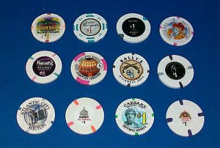 All 12 Atlantic City NJ Casino $1 Poker Chips, AC Borgata, Harrahs 