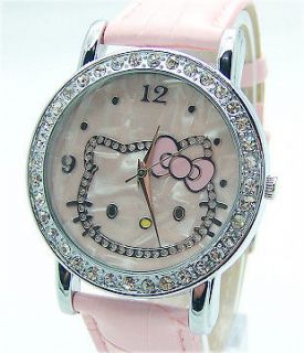 Pink  Lady HelloKitty Leather Quartz crystal Watch New 
