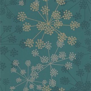 Sparkle Floral wallpaper in Teal and Metallic, Green and Blue 