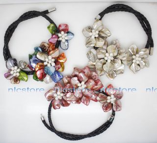   3pcs mother of pearl shell white pearl flower pendant necklace 17long