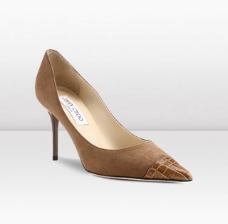Jimmy Choo  Alias  Camel Suede and Mock Croc Pointy Toe Pumps 