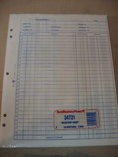 INVENTORY SHEETS, 1 PART, 2 PADS, 9 1/2x12, TOPS BUSINESS FORMS 