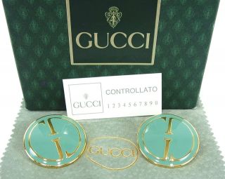   GUCCI LIME GREEEN & GOLD TONE GG LARGE CLIP ON EARRINGS W/ BOX ITALY