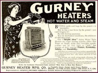 RARE 1899 AD FOR GURNEY HOT WATER & STEAM HEATERS