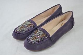 HOUSE OF HARLOW HOH MILLIE PURPLE SUEDE BEADED FRINGE MOCCASIN FLATS