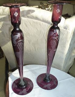 ANTIQUE PAIR OF PAIRPOINT GRAPEVINE AMETHYST CANDLESTICKS 16