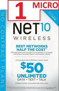 Net10 MICRO SIM Card Activation Kit BRAND NEW NEVER ACTIVATED