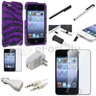 Purple Zebra Bling Case Cover+10X Accessory Bundle For iPod Touch 4th 