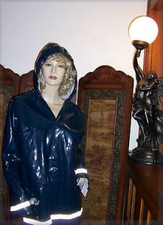 NWT Shiny Blue Hooded Raincoat PVC Vinyl Gabriel Rain Jacket Slicker 