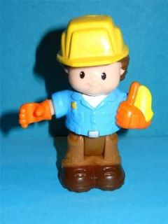   Price Little People Bendable Construction Man Yellow Hard Hat and Flag
