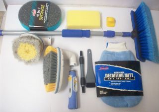 Car Wash Brushes w/ Pole Microfiber Mitt Sprayer Nozzle Vent Wheel 