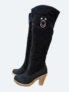 Womens Large BLACK Suede High Boots W/ Crepe Sole/ 318B
