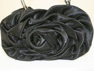   Black Sparkly Beaded Rose Evening Bag w/Hoop Handles Holiday Ready