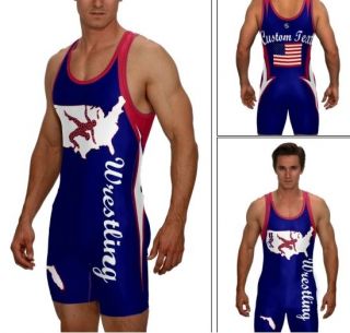 WRESTLING SINGLET USA WRESTLING W/CUSTOM TEXT AND STATE ON THE LEG 